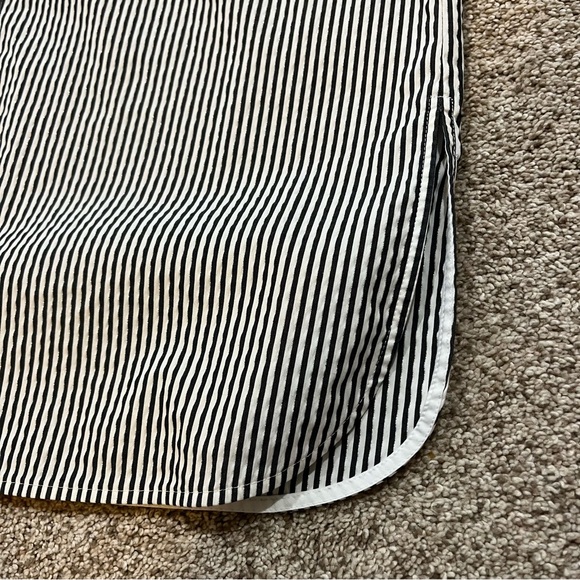 Lafayette 148 Ruxton Stripe Cotton Poplin Button Shirt Castle Grey Silver Medium - Picture 6 of 8